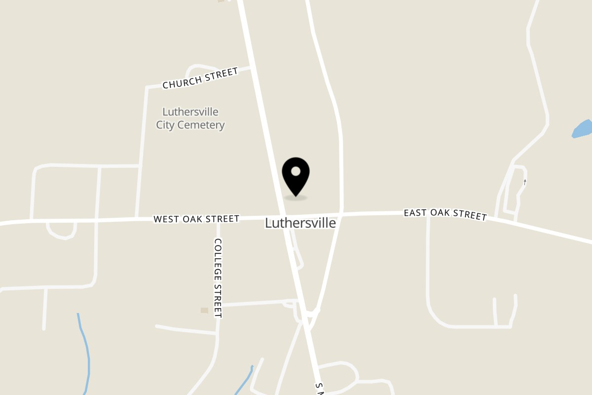 Map showing the location of AJ GRAB N GO, PIZZA & WINGS LUTHERSVILLE AJ'S GRAB N GO, PIZZA & WINGS on 6 E Oak St in Luthersville